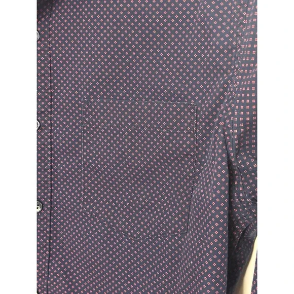 Denim & Flower Mens Slim Fit Navy Blue Pink Micro Dot Cotton Button Up Shirt M - Picture 2 of 9